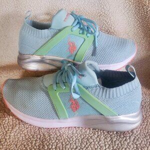 US Polo Assn Women's Lt Blue/Aqua Mesh Sneakers - Size 7.5